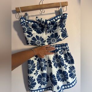 Floral Blue and White Women's Shorts Set